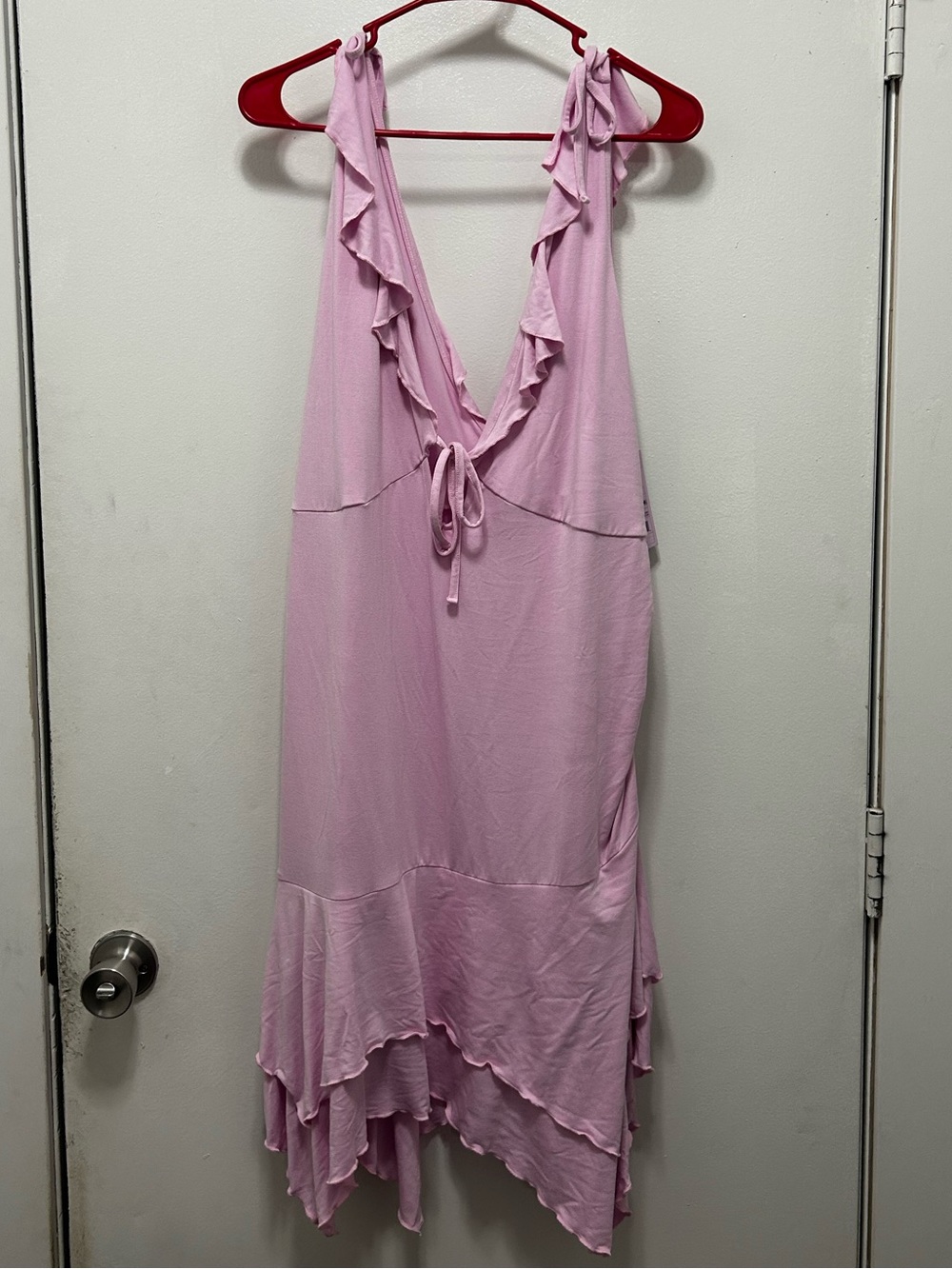 wild fable Light Pink Ruffle-Trim V-Neck Chemise Dress